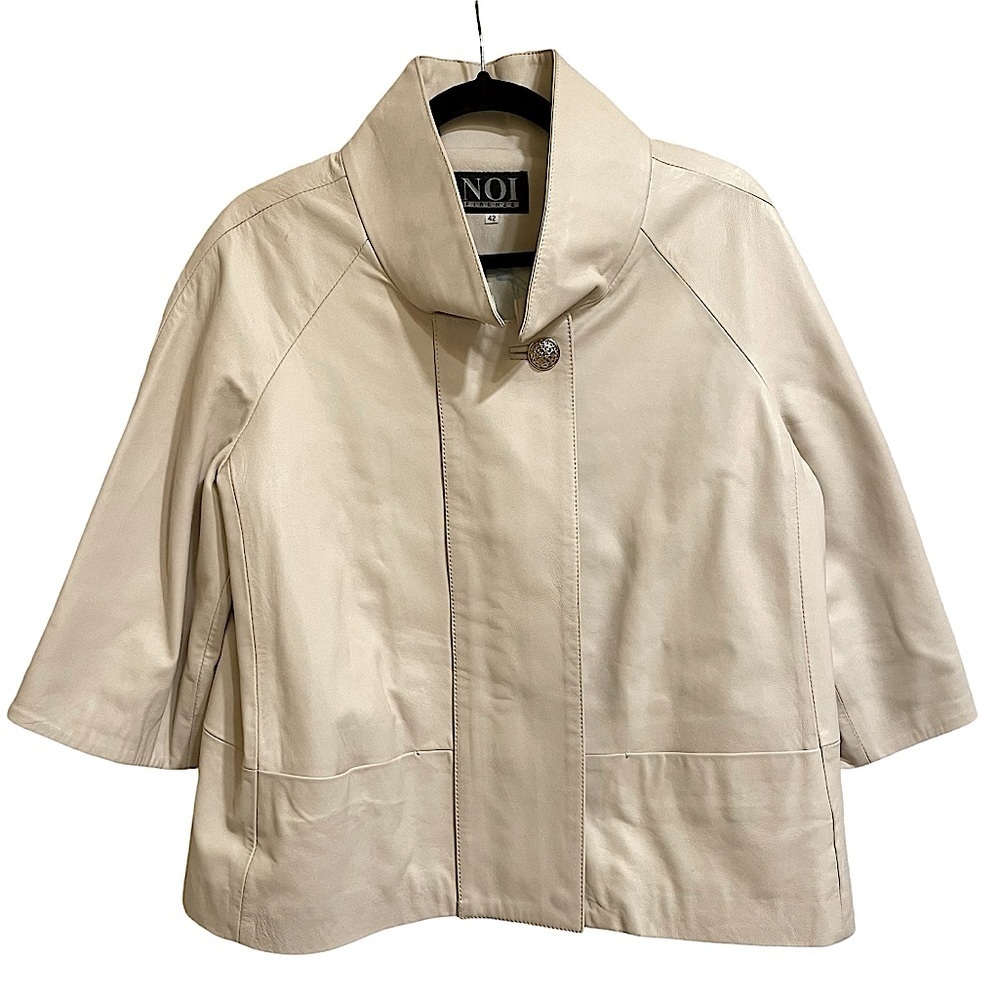 NOI Firenze Funnel Neck Leather Jacket Modern Minimalist Neutral Sz 42/6 US